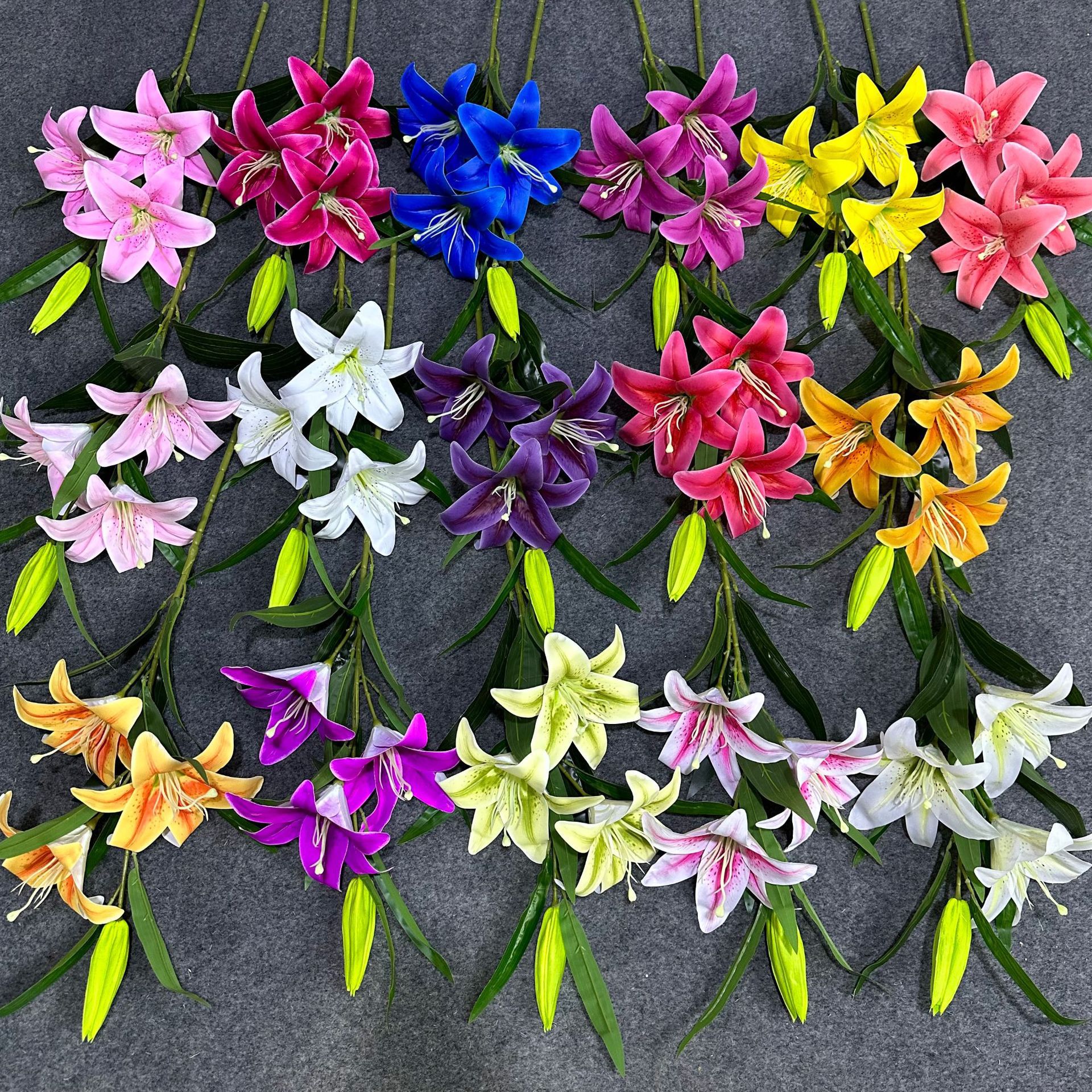 Simulated 3D 3-head large leather lily fake flower handmade bouquet…