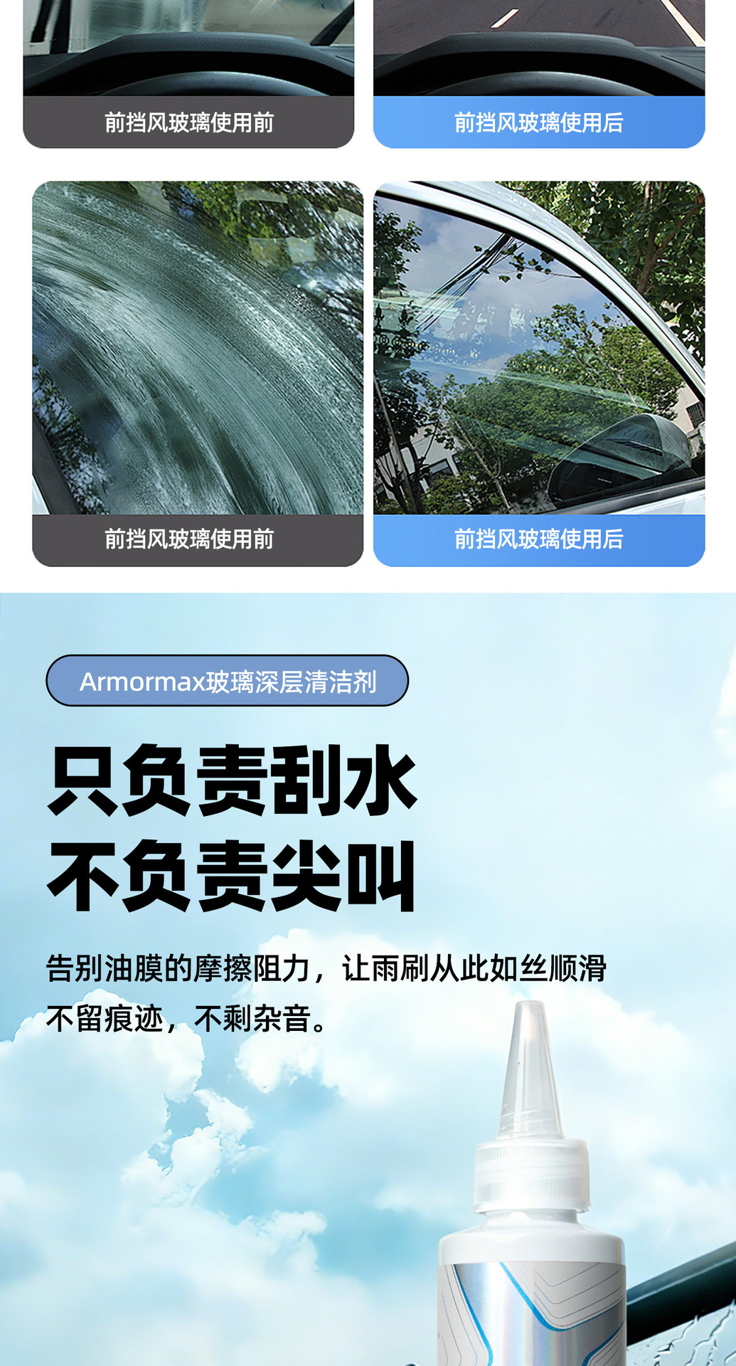 Car oil film remover, specialized for front windshield, no-clean, powerful oil film removal, coating polishing paste cleaner
