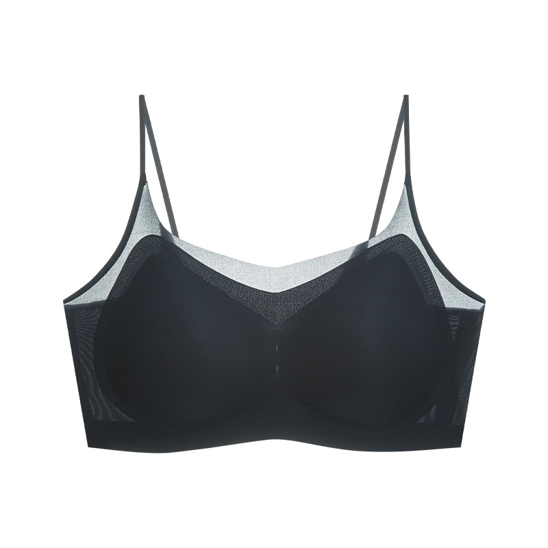 Taza fija delgada de verano, ropa interior sin costuras de seda de hielo para mujer, sueño sin anillo de acero, pechos grandes, sujetador cómodo estilo chaleco pequeño