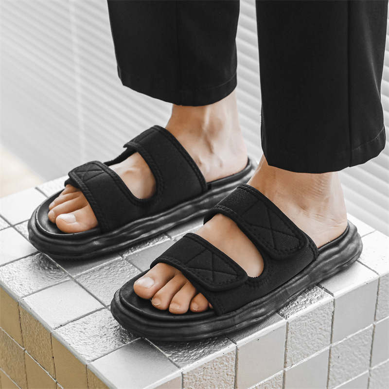 Solid Color Sandals and Slippers Summer Home Bedroom Internet-popular Creative Double Belt Soft Bottom Outer Wear Slippers Men's Simple and Comfortable Men