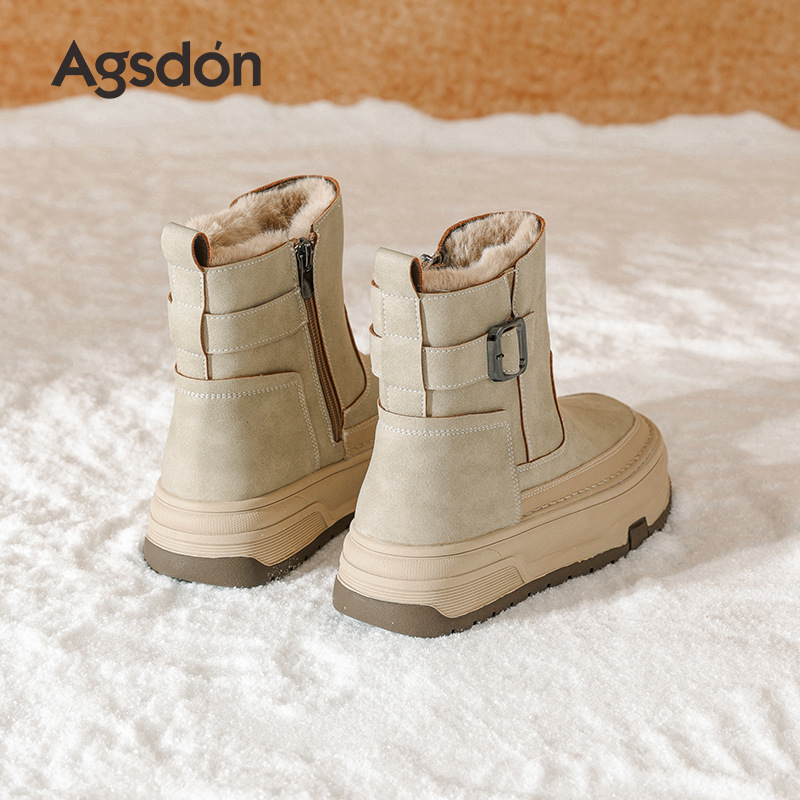 Botas de nieve de fondo grueso para mujeres 2025 nuevas botas de invierno grises de lana gruesas para usar zapatos de algodón cortos