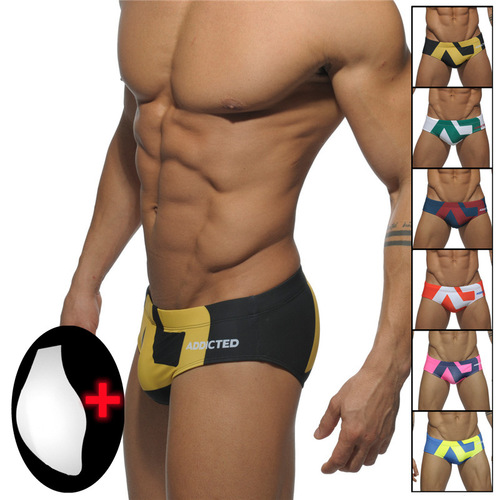 Men's swimsuit triangle cup swimming trunks European and American sexy low-waist swimsuit ultra-fine nylon printed shorts