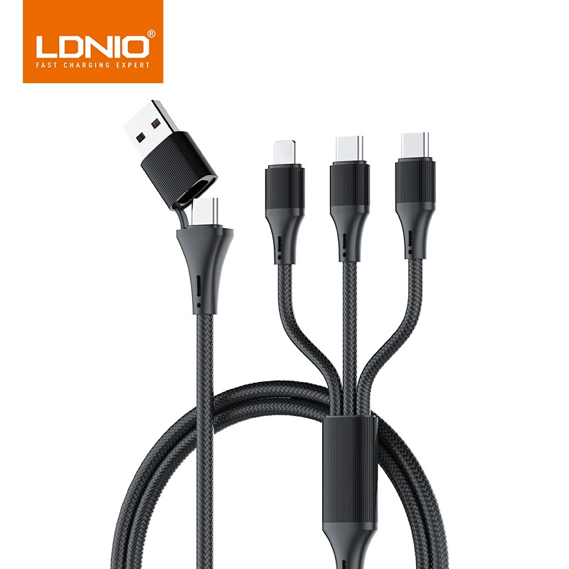 Nylon woven mobile phone, charging cable, three-in-one, 100W