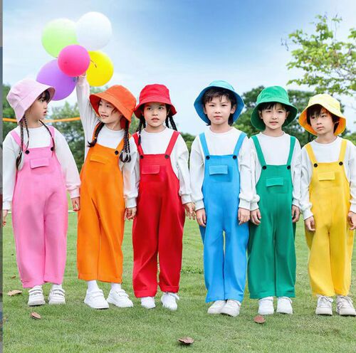 Children's performance costumes for kindergarten dance, adjustable straps long pants for boys and girls, halter pants attire, cheerleading outfits