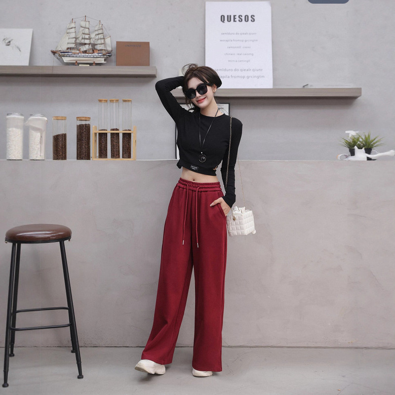 Summer wide-leg pants for women, 2025 new Chinese-style high-waisted, flowing straight-leg pants, slimming and flattering, with drawstring, casual pants Summer wide-leg pants for women, 2025 new Chinese-style high-waisted, flowing straight-leg pants, slimming and flattering, with drawstring, casual pants