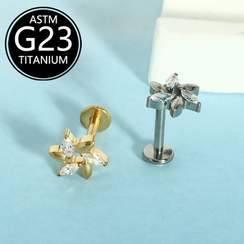 G23 Titanium Lip Piercing Jewelry Fashionable Zircon Labret Stud for Unisex detail image 5