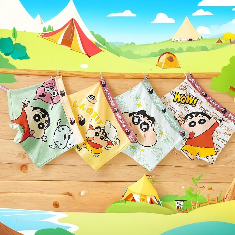 Boys' Underwear Cotton Children's Boxers Cartoon Crayon Small New Four Corner Boys' Middle School Students Shorts Underpants