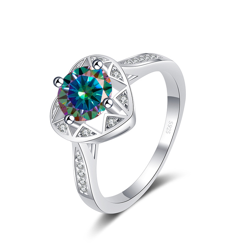 Ventas transfronterizas calientes S925 plata redonda 1 quilates anillo de piedra de moissanita estilo simple anillo de moda