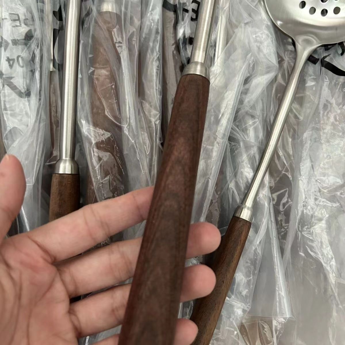 304 acero inoxidable cuchilla de cocina de grado alimenticio hogar mango de madera cuchilla de cocina set pala de nuez frita