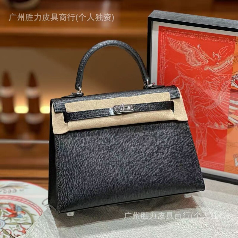 Cross-Border H Brand Epsom Leather Top-Grain Cowhide Kelly Bag 25cm Palm Grain Genuine Leather Handbag Crossbody Women's Bag with Logo
