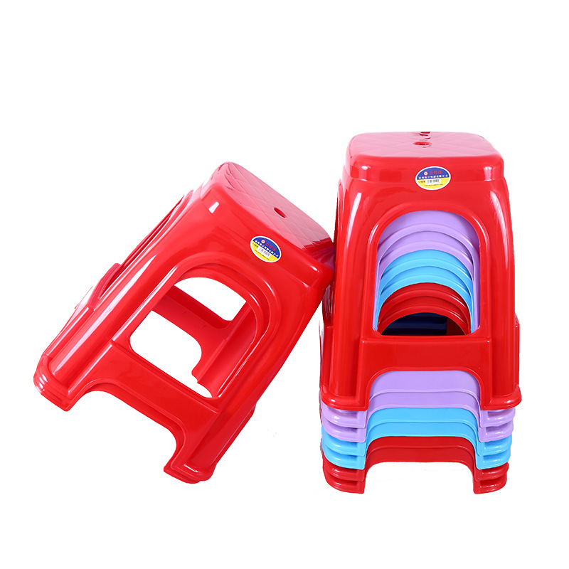 Thickened Plastic Stool for Home Use, Simple Dining Table Chair, Extra Thick, Sturdy for Adults, Commercial Plastic Stool, Red High Stool