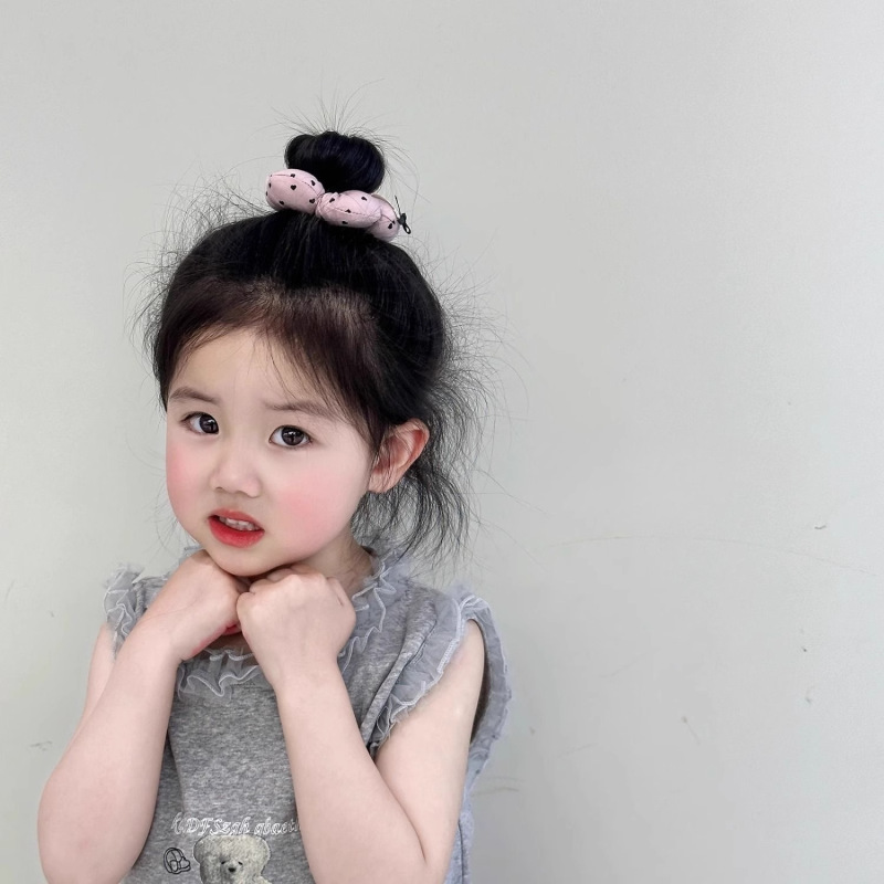 韓国風の甘いキャンディーカラーのラブリボンヘアゴム女の子用ポニーテールヘッドバンド多用途子供用ボールヘッドバンド|undefined