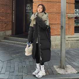 美式撞色拼接羽绒棉服女中长2025冬新款韩版宽松棉袄加厚保暖棉衣