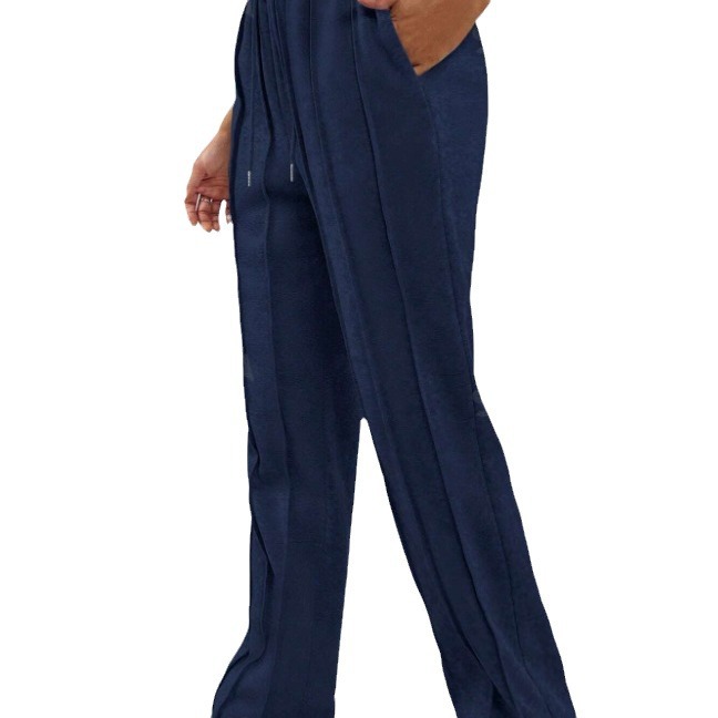 Vêtements pour femmes 2024 pantalons de survêtement décontractés pour femmes pantalons de survêtement droits à rayures verticales avec cordon de serrage pour femmes_voghion.com