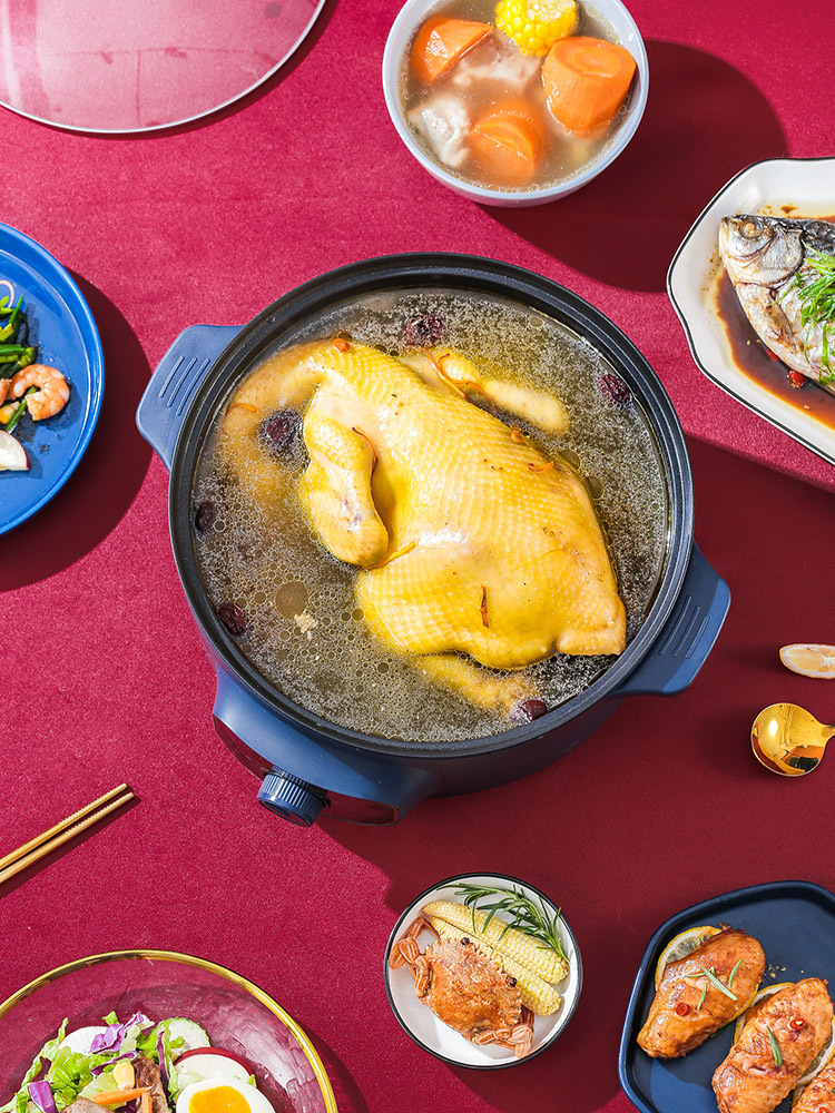 国潮风电火锅多用双层微电脑式电饭锅蒸煮炖一体式火锅批发