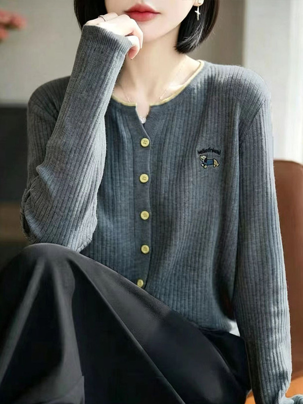 Autumn Cute Dachshund Embroidered Round-Neck Cardigan Long-Sleeve Women's Gentle Age-Reducing Soft Knit Versatile Outerwear Cross-Border Autumn Cute Dachshund Embroidered Round-Neck Cardigan Long-Sleeve Women's Gentle Age-Reducing Soft Knit Versatile Outerwear Cross-Border