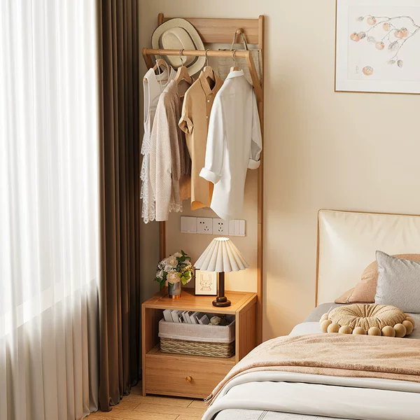 Creative Bedside Table and Coat Rack Combination for Home Use, Simple and Luxurious Bedroom Storage Cabinet