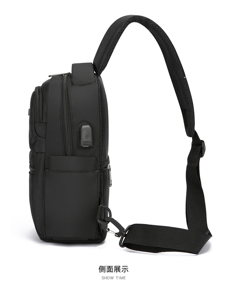Men's chest bag, cross-border water-resistant crossbody bag, trendy casual single-shoulder backpack, USB rechargeable multi-functional men's bag undefined