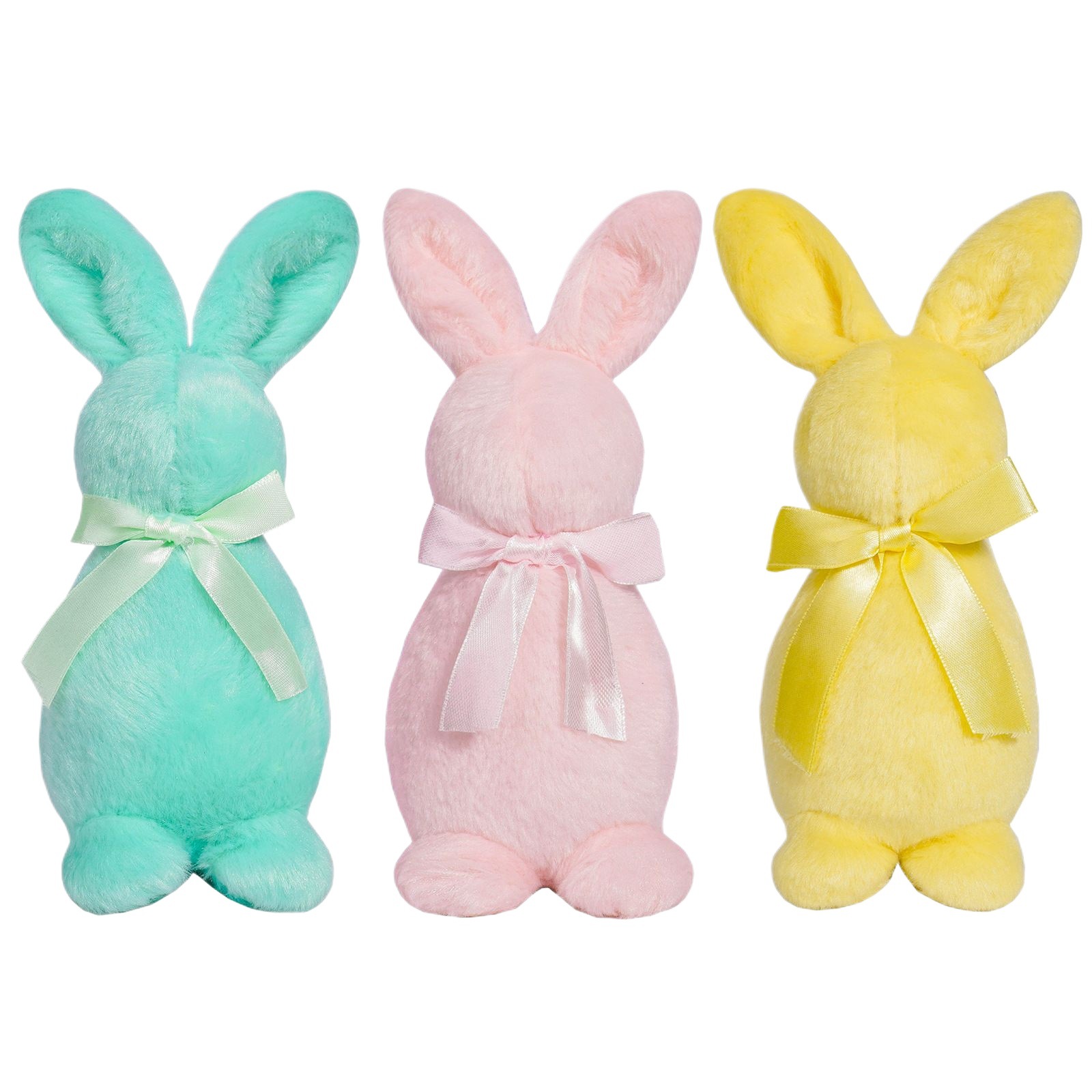 Nuevos productos transfronterizos de conejo de Pascua muñeca de peluche arco amarillo rosa azul adornos de regalo adornos de decoración