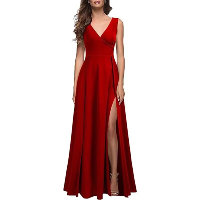 2025 verano V-collar vestido de noche transfronterizo europeo y americano nuevo vestido formal largo vestido de cóctel