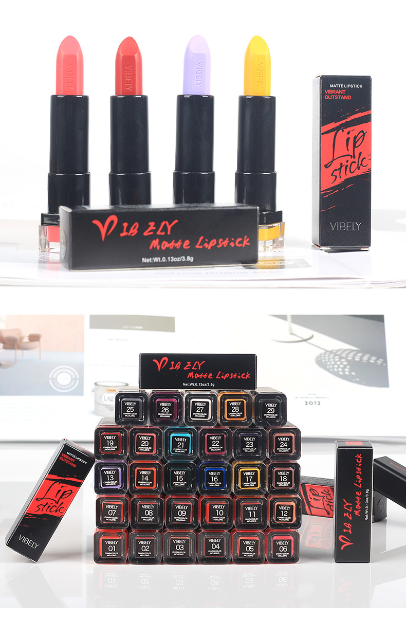 VIBELY Cross-border exclusive export non-stick lipstick cups, matte 29 nude color, earthen color, European and American lipsticks for export undefined