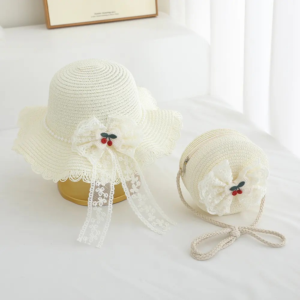 Sombrero de protección solar de paja de encaje de súper hada Sombrero para niños Sombrero para el sol Sombrero de playa para niñas Sombrero de paja para mujer de verano