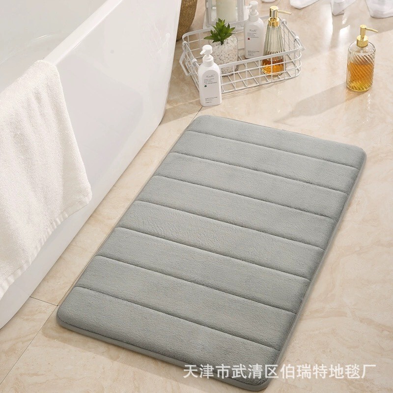 Quilted Coral Fleece Carpet Bathroom Bathroom Water Absorbent Door Floor Mat Household Bedroom Room Memory Foam Foot Mat