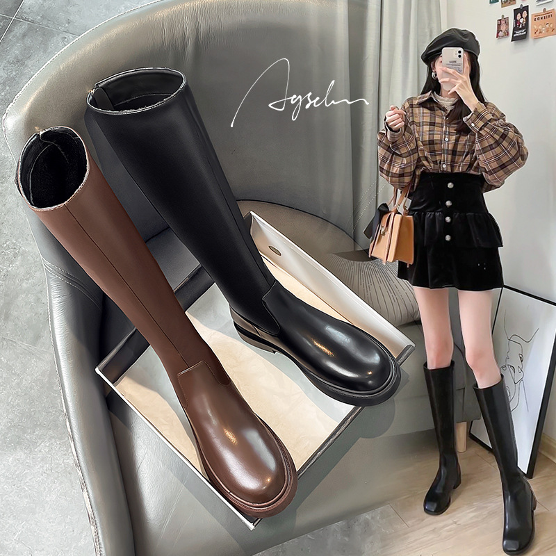 Augusten Slimming Western Style Thick Bottom Knight Boots 2023 New But Knee Long Boots Fashion Spring and Autumn Single Boots