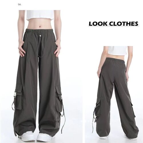 American Retro Wide Leg Combat Pants Pocket Straight Tube Gray 2025 Spring New Loose Multi-purpose Workwear Pants Women 