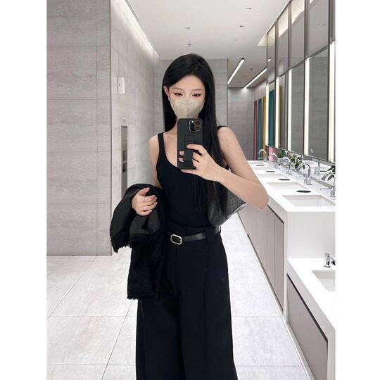 French Style Sleeveless Black Sleeveless Top Women's Summer Strapless Spice Girls Short Slim-fit Backless Camisole
