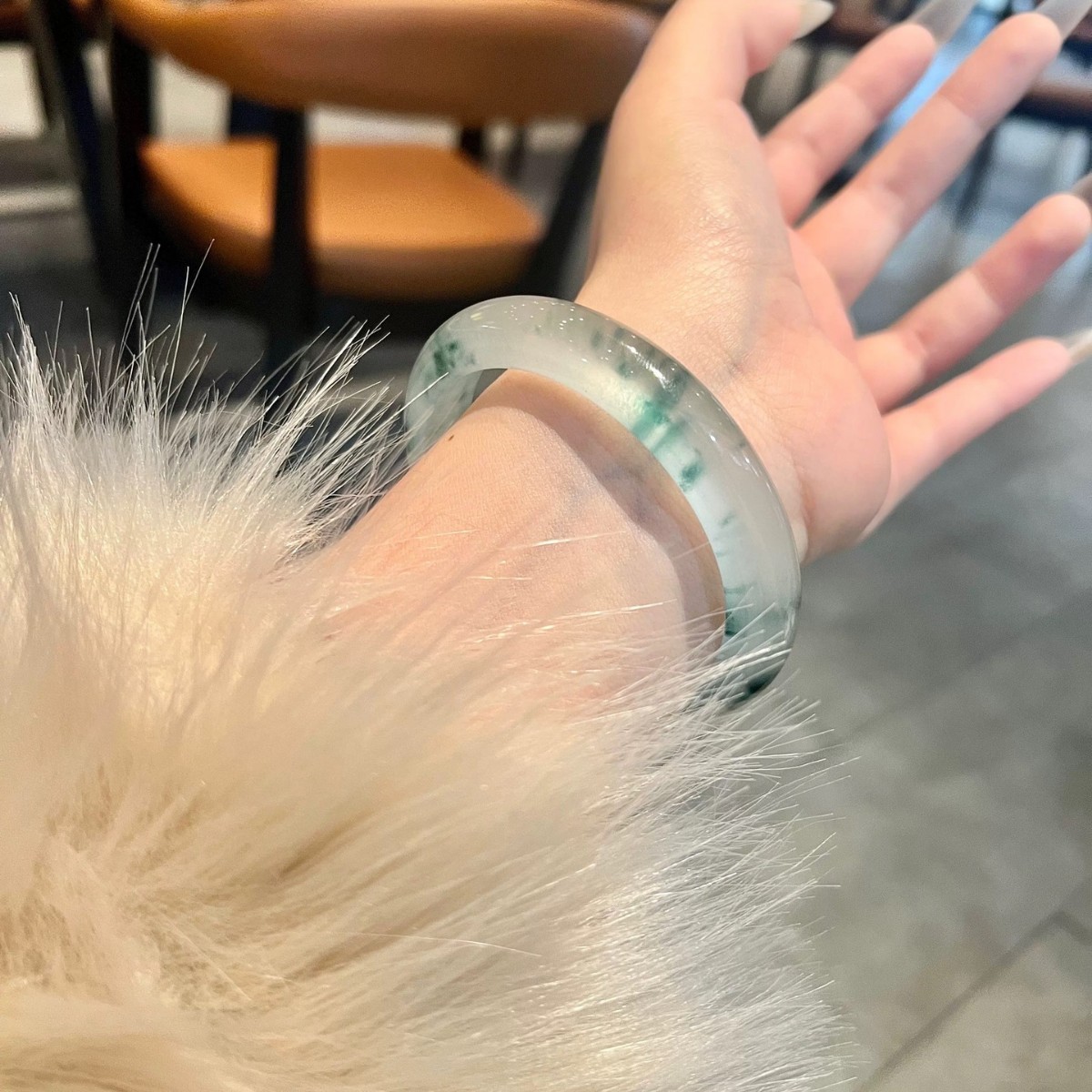 여성용 천연 얼음 제이드 제이드 팔찌, 물 제이드 팔찌, 어머니를 위한 둥근 맑은 물 떠다니는 꽃 제이드 팔찌