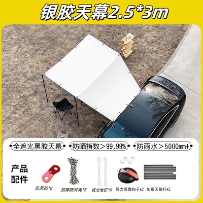 Cross-Border Car Side Tent Avtomobil dam çadırları - silver-glue-canopy-25-3m-2-accessories-storage-bag-many-people