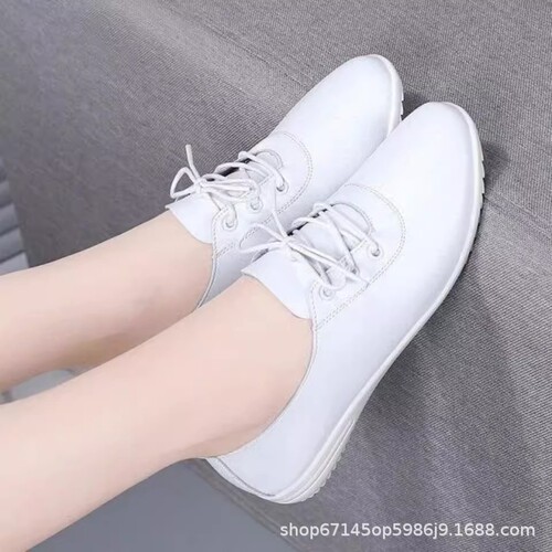 Soft-sole women's single-layer shoes in spring and autumn New style small white shoes lacing work shoes non-slip flat small leather shoes for women's mother's shoes