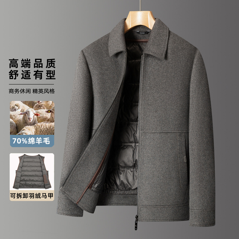 Autumn and winter men's wool double-sided jacket, business casual, detachable down vest, turn-down collar, zippered wool coat Autumn and winter men's wool double-sided jacket, business casual, detachable down vest, turn-down collar, zippered wool coat