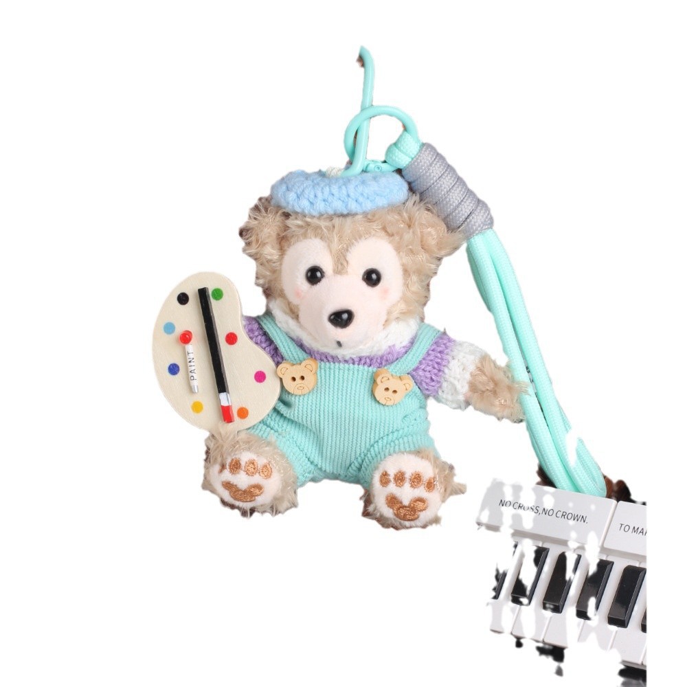 Lindo pintor oso llavero pequeño bolso colgante muñeca de felpa coche hecho a mano oso colgante regalo de novia