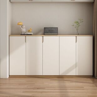 Cream Log Style Handle-free Solid Wood Balcony Special Storage Cabinet Sun Bay Window Renovation Cabinet Living Room Floor Cabinet Shoe Cabinet