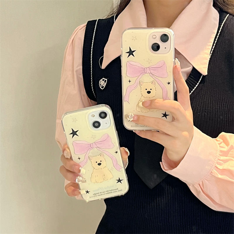 Niche ins estrella Arco perro para iPhone13/14PROMAX teléfono caso 12 Apple 15PM hembra