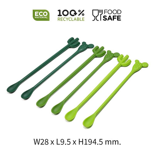 Cactus stirring stick milk tea juice coffee long handle stirring spoon plastic creative fun cocktail swizzle stick