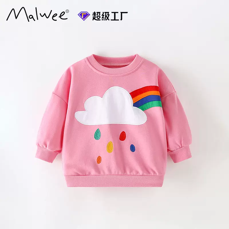 跨境malwee女童秋装卫衣新款欧美中小童圆领上衣