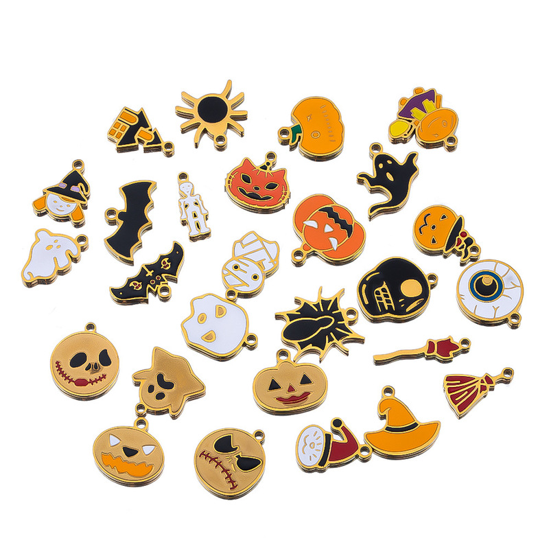 Halloween Series 304 Stainless Steel 18K Gold Pendant Ghost Pumpkin Bat Quirky Necklace Charm DIY Accessories