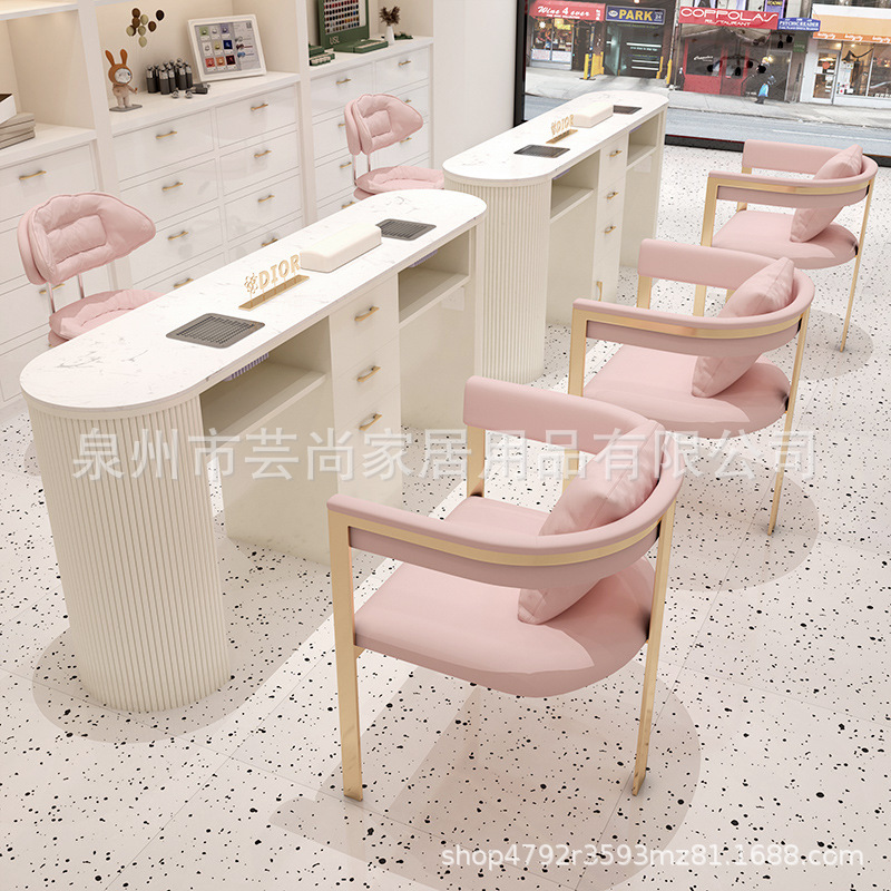 Nail salón red de lujo ligero mesa de manicuras para dos personas mesa de tabla de roca con aspirador nuevo conjunto de mesa y silla de manicuras