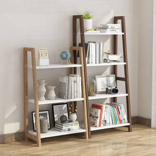 Trapezoidal Solid Wood Floor-Standing Multi-Layer Student Bookshelf Space-Saving Living Room Study Bedroom Simple Storage Storage Shelf Cabinet