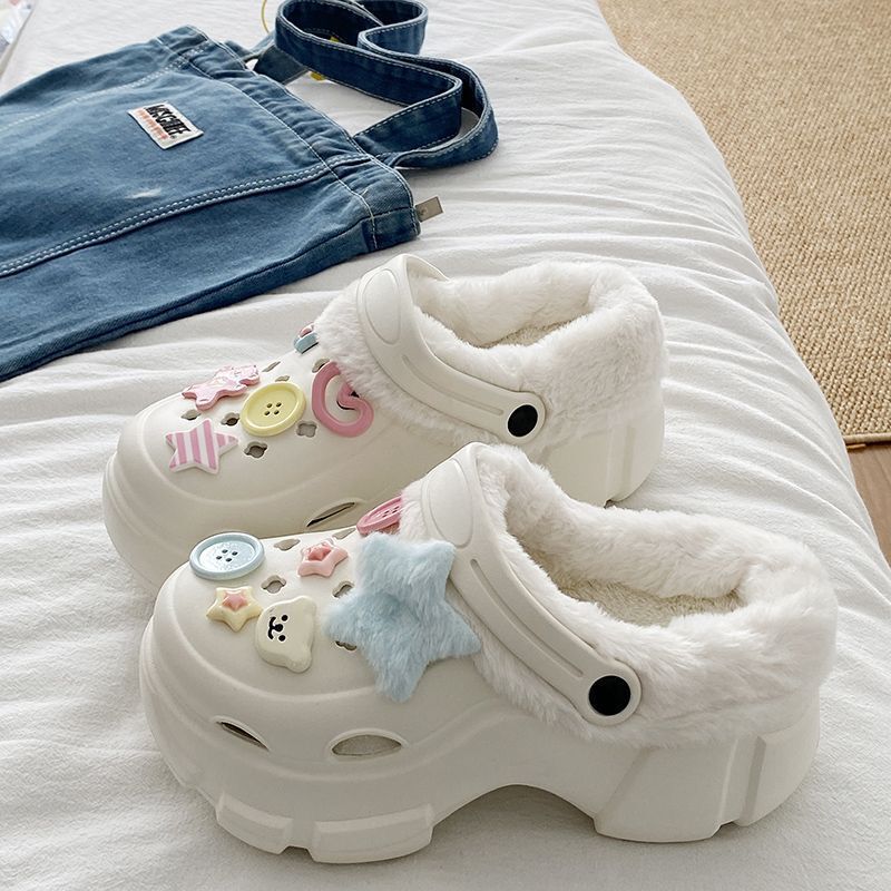 Cave Shoes Winter fleece-lined Detachable Women's Autumn and Winter Girls High Heel Cute Student Non-slip Cotton Slippers Winter fleece-lined Cave Shoes Winter fleece-lined Detachable Women's Autumn and Winter Girls High Heel Cute Student Non-slip Cotton Slippers Winter fleece-lined