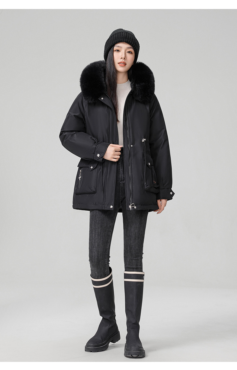 Cross border clothing with padding thickening to overcome women's short 2024 winter new style big fur collar slim fit_voghion.com