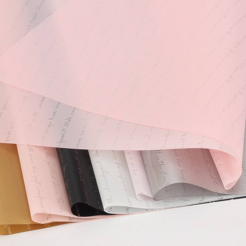 厂家批发防水防潮彩色包装纸英文印花韩素纸小英文鲜花花束包装纸