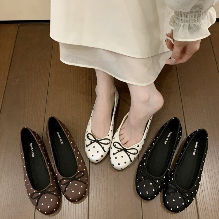 French-Style Sweet Ballet Bow Skirt with Round-Toe Loafers, Women's Soft-Soled Polka Dot Slip-On Shoes French-Style Sweet Ballet Bow Skirt with Round-Toe Loafers, Women's Soft-Soled Polka Dot Slip-On Shoes