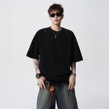 美式设计感新款短袖男夏季潮牌宽松休闲情侣T恤高街百搭纯色上衣