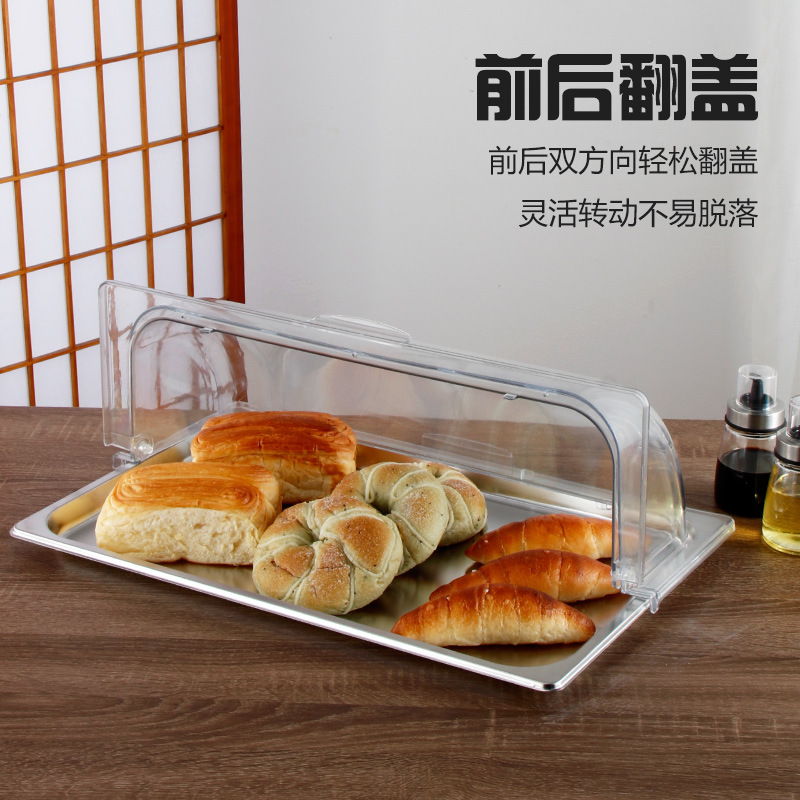 A prueba de polvo cubierta de la cesta de pan rectangular buffet Placa de exhibición de acero inoxidable pastel de frutas bandeja de postre con tapa
