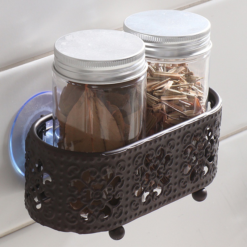Estante de drenaje hueco de hierro marrón cocina hogar condimento almacenamiento rack lechón pie cuentas escritorio colgante rack de almacenamiento