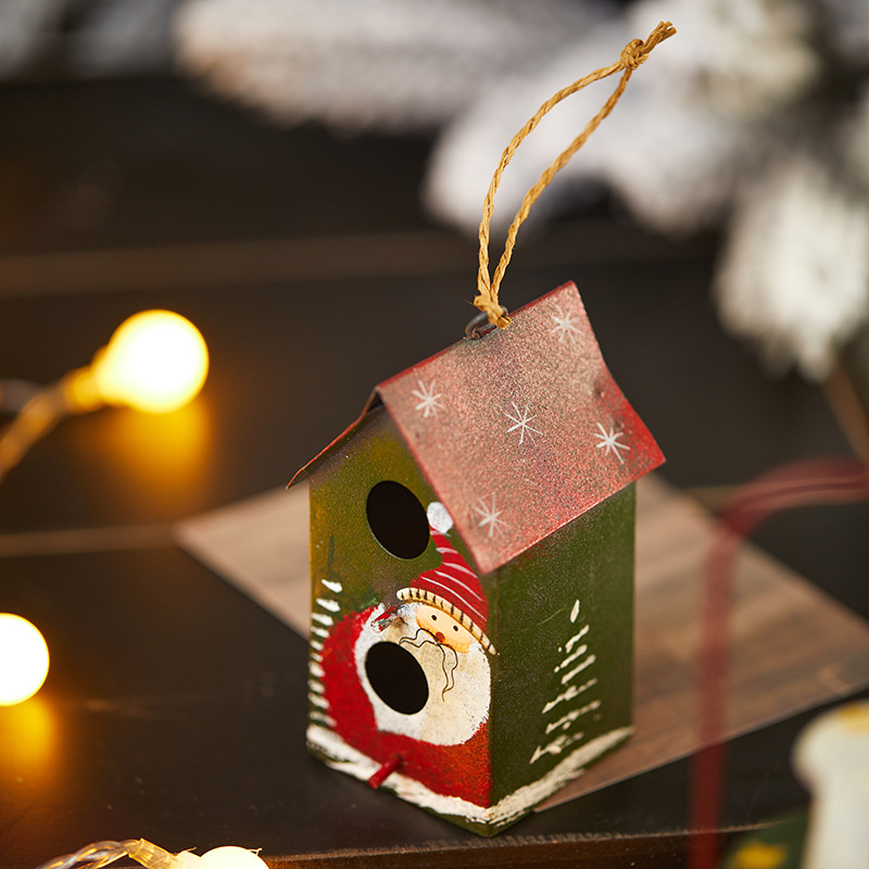 Navidad hoja de hierro pequeña casa colgante 10cm mesa de Navidad árbol de Navidad decoración colgante hierro forjado decoración
